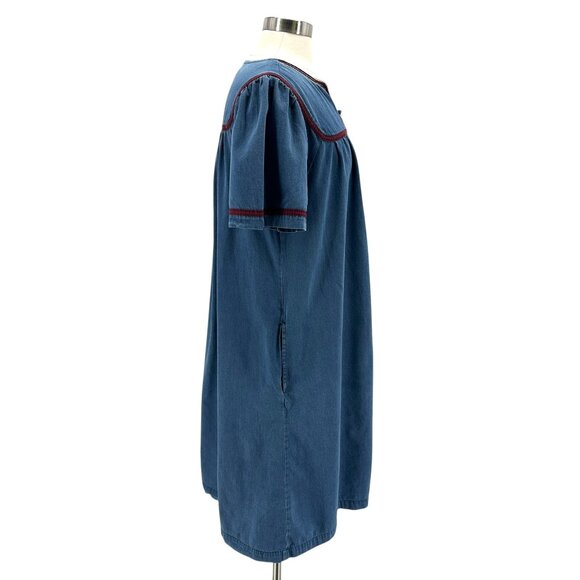 Go Softly Patio Womens Medium Dress Denim Embroidered Snap Button Western Mumu - Picture 4 of 7
